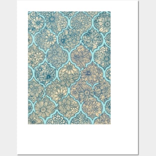 Moroccan Floral Lattice Arrangement - aqua / teal Posters and Art